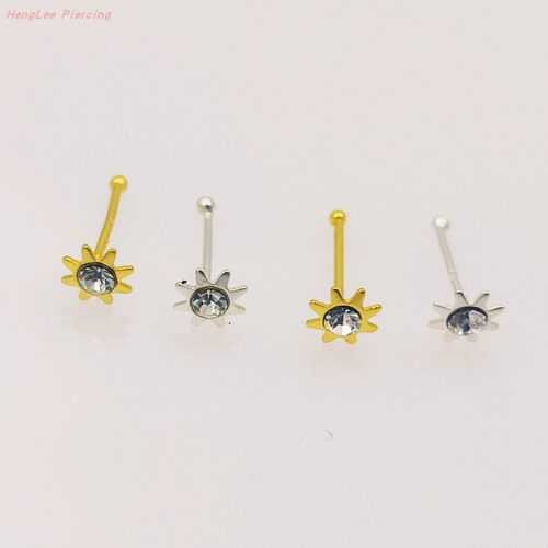 新品鼻钉925银带钻鼻钉太阳花款鼻饰品小耳钉欧美个性穿刺银饰品