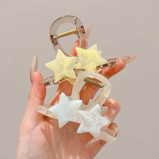 五角星星发夹女中号头发抓夹后脑勺半扎发鲨鱼夹子头饰发量少发抓