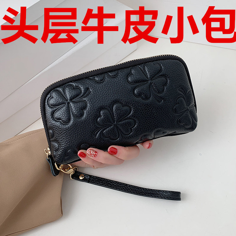 头层牛皮真皮女包2022新款女士手抓手拿包百搭贝壳手机钥匙零钱包