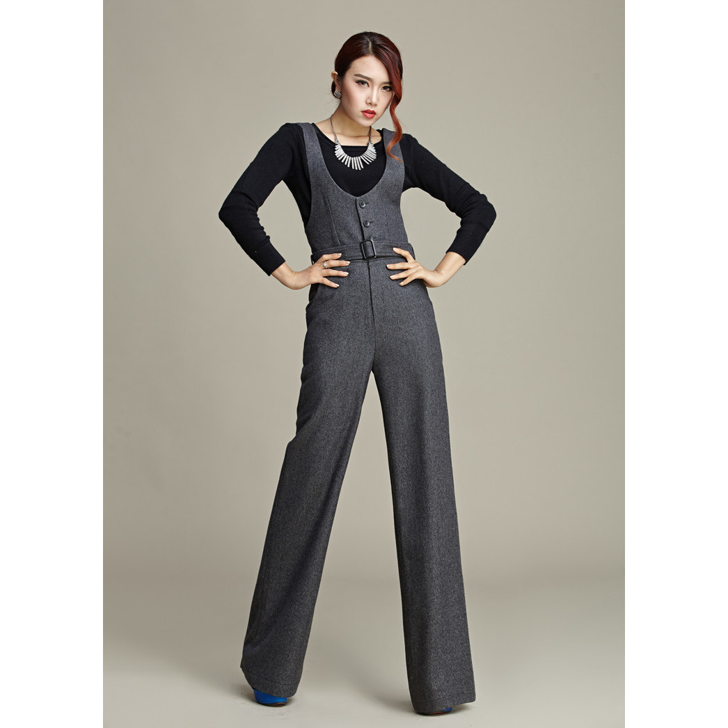 折扣清仓专柜正品女装毛呢灰色背带裤 阔腿裤时尚连体裤原创设计,女装/女士精品,连体衣/裤,淘宝优惠券,粉丝福利购,淘宝优惠卷