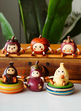 实木制作卡通香蕉茄子苹果山竹人玩偶手办家居办公桌面摆件装饰