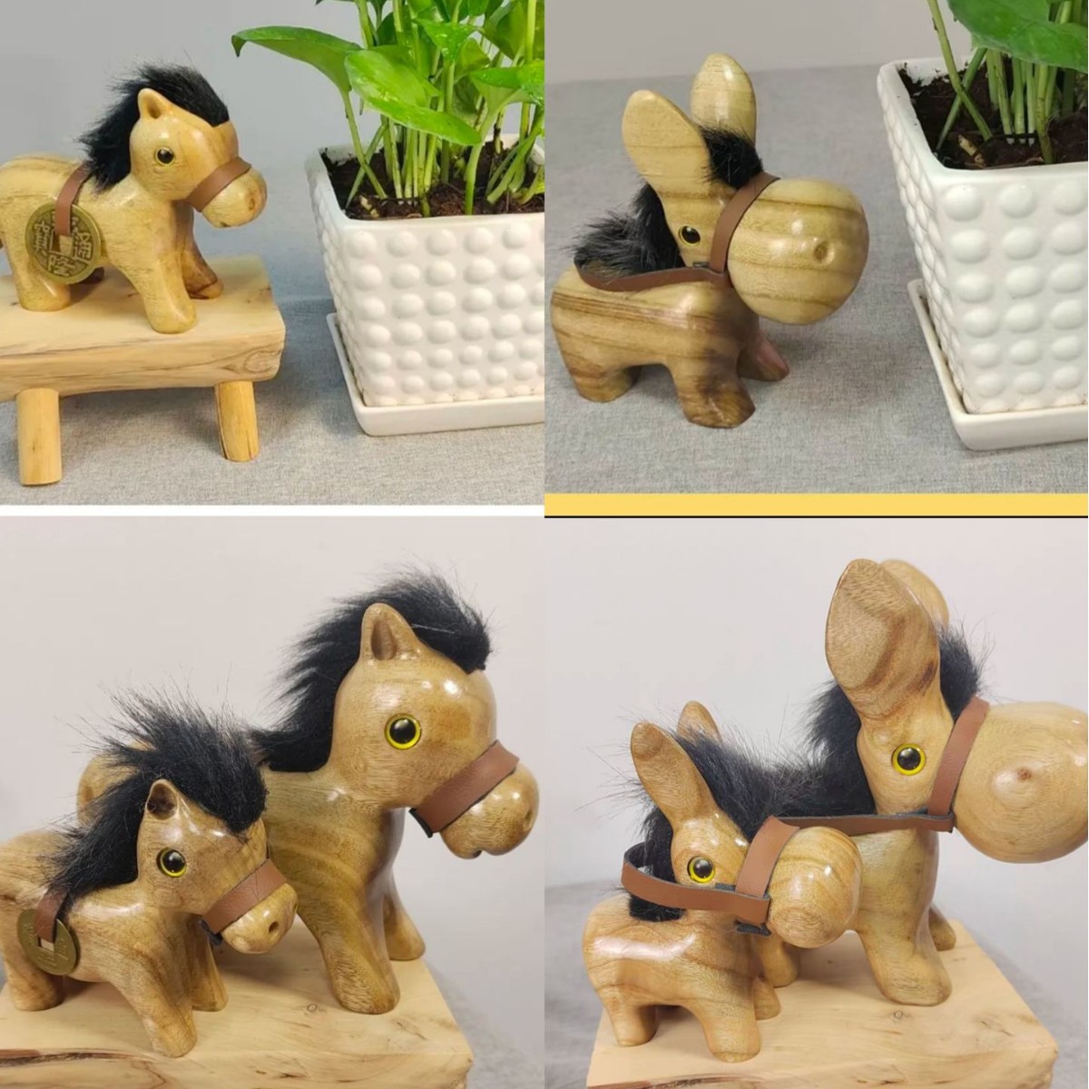 实木雕刻香樟木雕刻马上有钱无忧无虑小犟驴摆件驴木匠驴当家