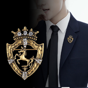 新款时尚男士西服领针胸针 复古皇冠盾牌马潮男配饰别针衣饰