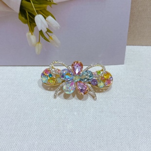 欧韩k9水晶花朵蝴蝶结6cm高级感弹簧夹顶夹半扎发卡夹子发饰