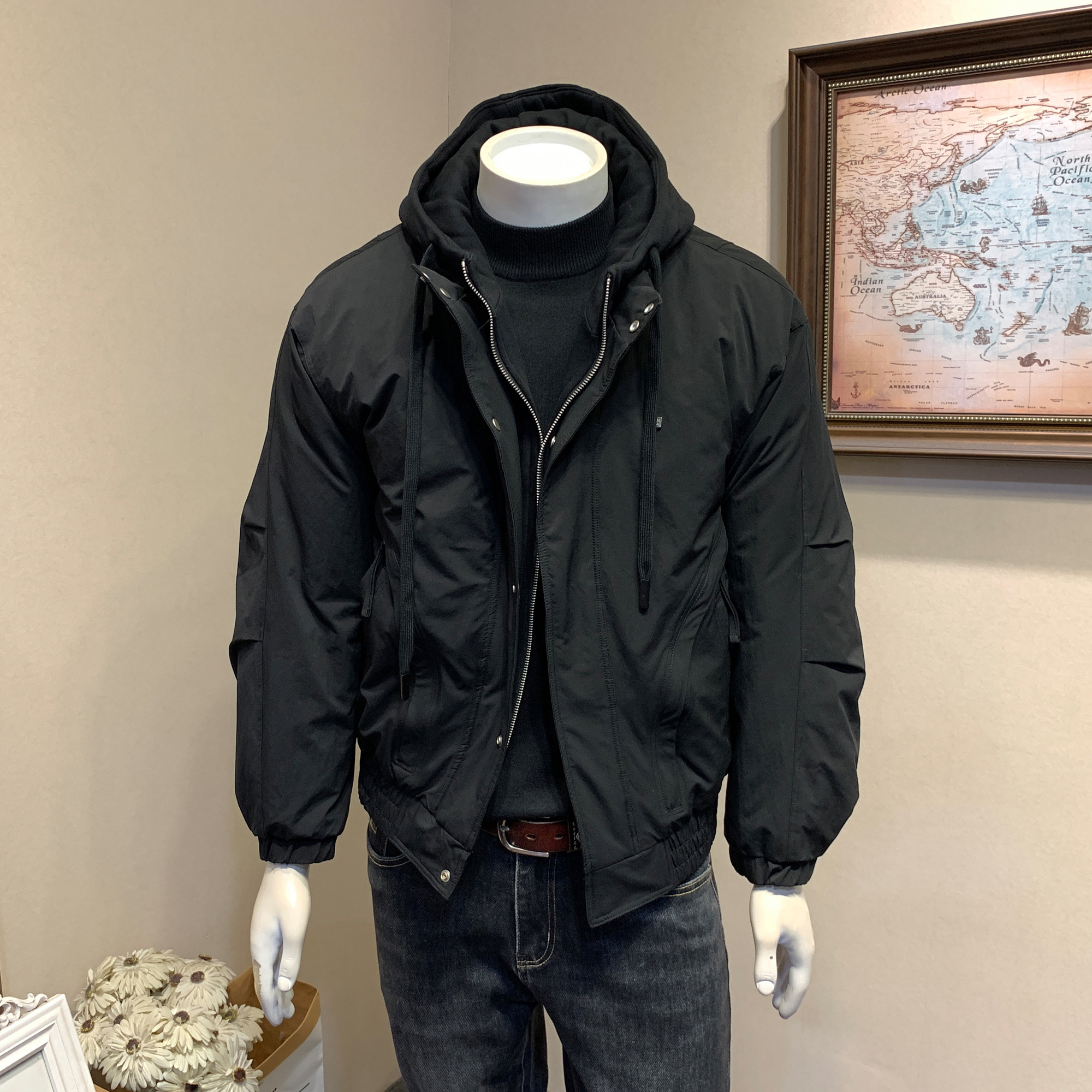 假两件连帽90白鸭绒羽绒服男外套