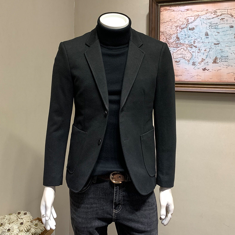 秋冬季商务休闲毛呢西装外套男