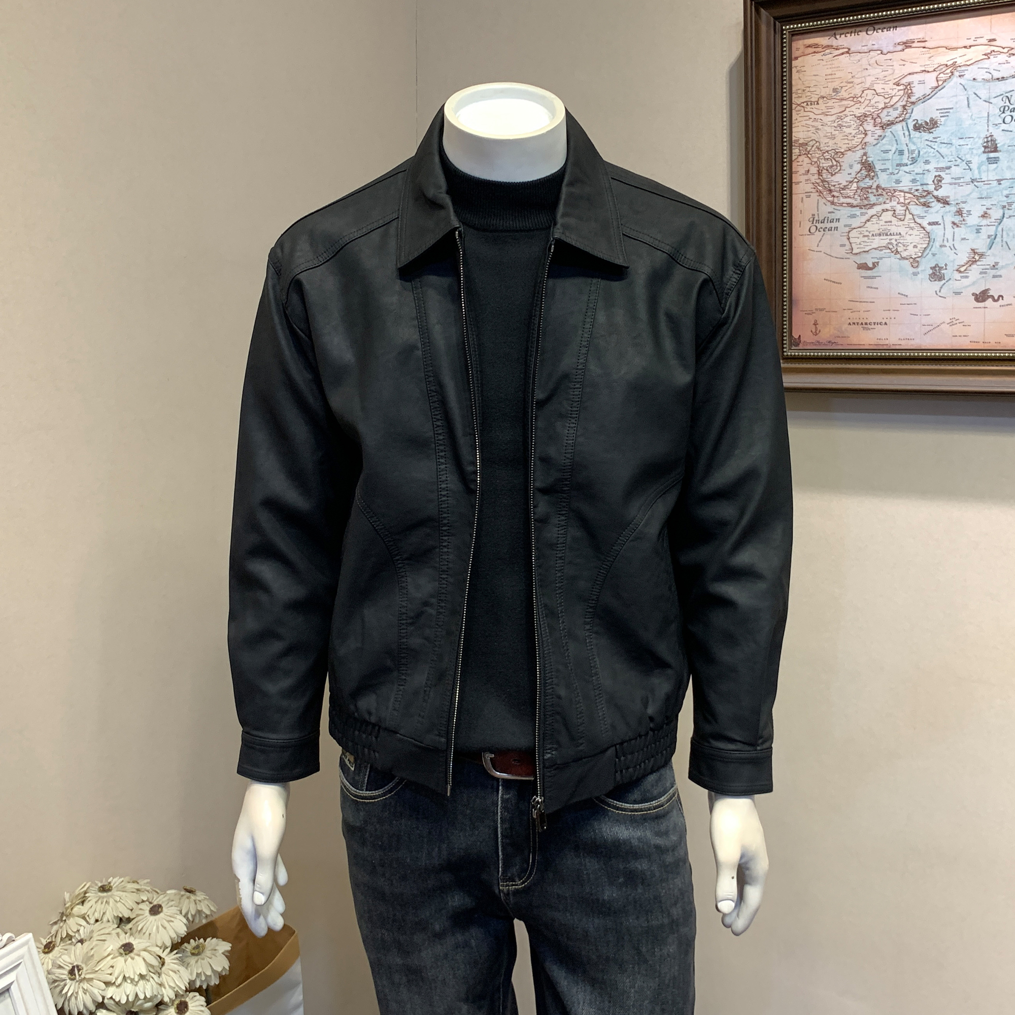 秋冬季休闲翻领机车皮衣外套男士