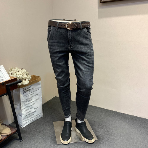 男士小脚弹力牛仔裤黑灰色男长裤