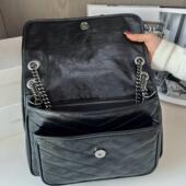 原厂油蜡牛皮NIKI黑银金链条斜挎小号22cm中号28cm奶白深灰大象纹