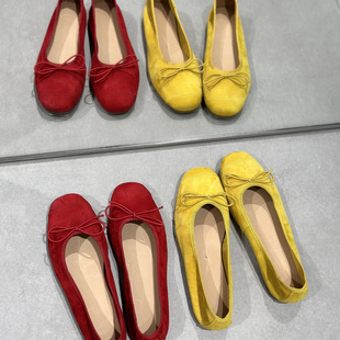 圆典真皮浅口蝴蝶结单鞋女2025春季新款圆头一脚蹬平底奶奶鞋婚鞋