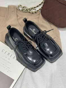 真皮系带粗跟单鞋 圆典方头乐福鞋 复古英伦风小皮鞋 新款 女2025秋季