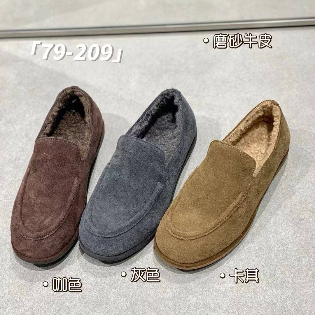 IG磨砂牛皮加绒女一脚蹬乐福鞋