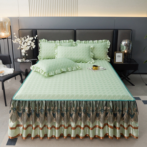 夏季冰丝凉席床裙款加厚纯色可水洗凉感软席子防滑床罩三件套1.8m