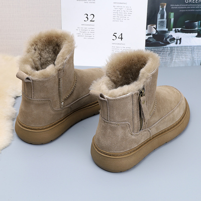 牛皮羊毛皮毛一体棉鞋防滑保暖