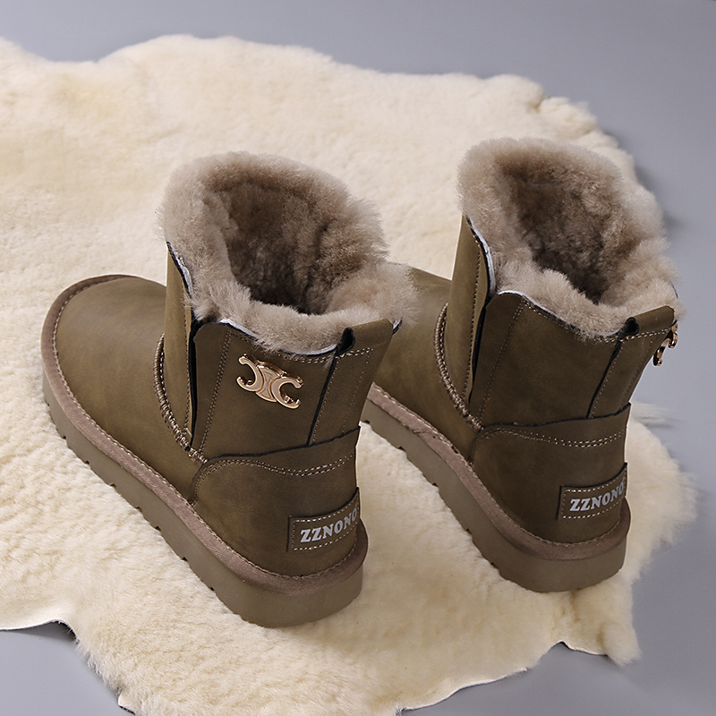 雪地靴女2022冬新款牛皮防水棉鞋