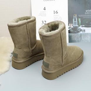 皮毛一体东北厚底羊毛加绒保暖棉鞋 加厚雪地靴女中筒2024冬季 新款