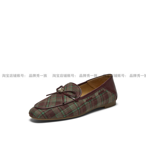 唐顿花园2026秋新款同平底一脚蹬豆豆鞋复古格纹乐福鞋女ZB222CA6