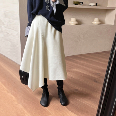白色毛呢半身裙女2025新款