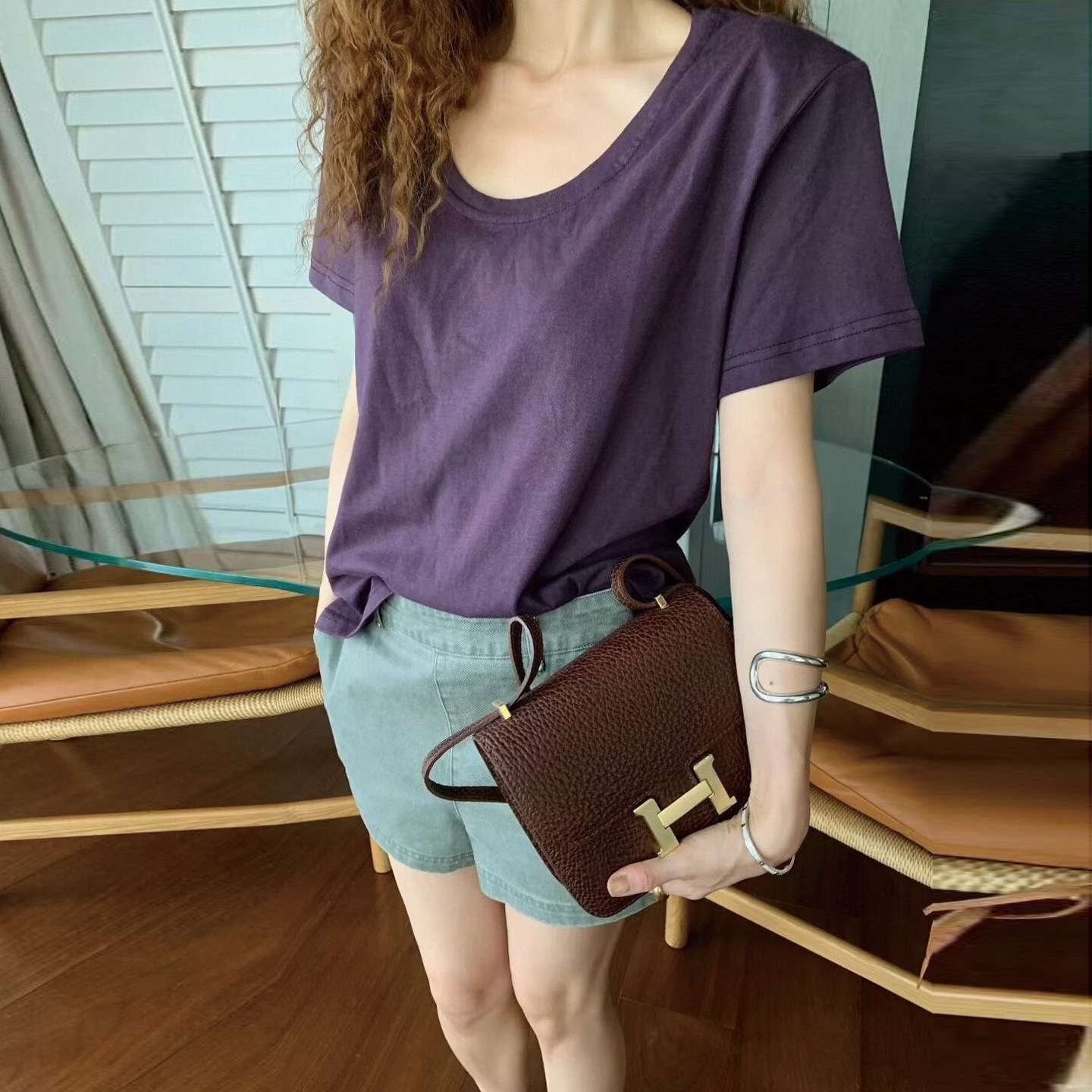 大领口正肩t恤女纯棉U领短袖T恤宽松显瘦性感纯欲风垫肩上衣半袖