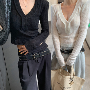 马海毛毛衣羊毛针织衫女2025新款春秋修身显瘦打底针织衫女可外穿