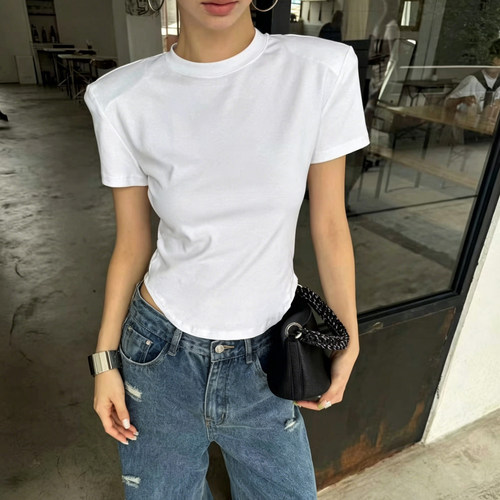 夏季圆领短袖修身显瘦T恤女
