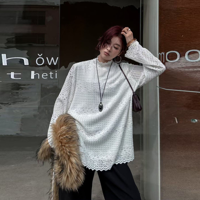 蕾丝拼接假两件长袖上衣女