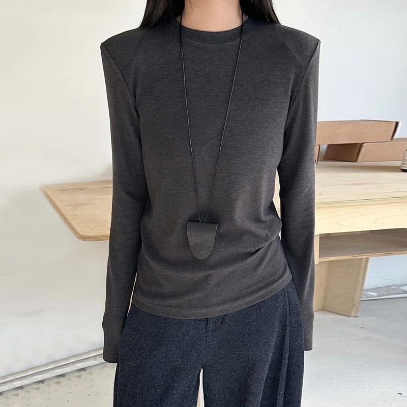 韩版垫肩长袖t恤羊毛打底衫女