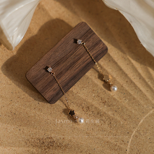 Jasmo原创手作精致清新显瘦花朵流苏施家珍珠纯银针耳钉耳夹女