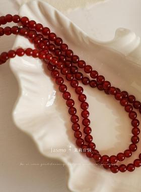 天然石红玛瑙项链女s925纯银