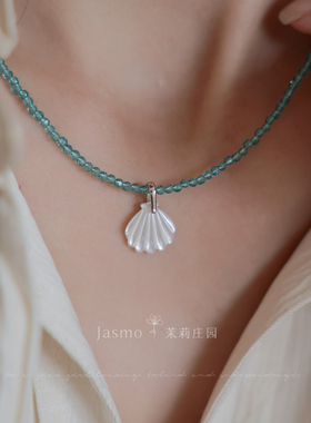 原创春夏度假蓝色串珠贝壳项链女