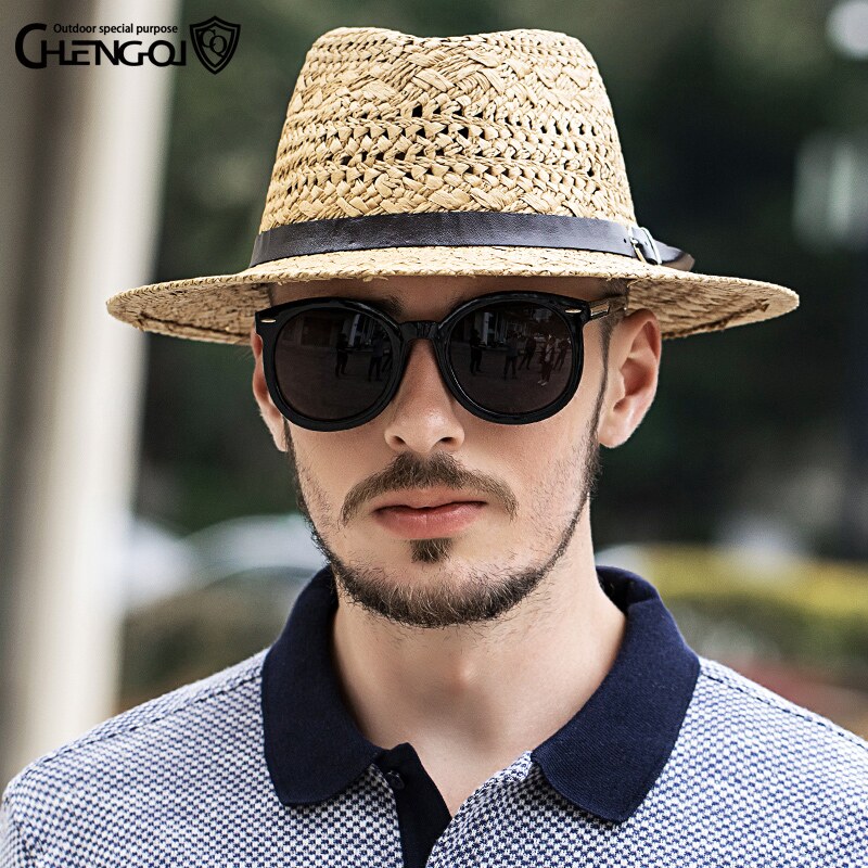 帽子男士夏天太阳帽户外休闲防晒遮阳帽韩版潮大沿沙滩草帽礼帽