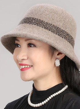 中年妈妈羊毛呢女士冬天奶奶帽子