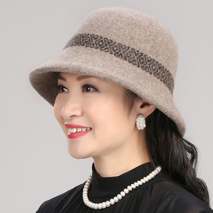 秋冬季中年妈妈羊毛呢帽子女士中老年人老人帽冬天保暖奶奶帽子