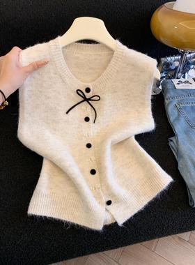 叠穿单排扣蝴蝶结针织马甲背心女2025秋季新款上衣53331