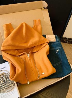 复古风连帽毛衣女秋季新款宽松慵懒风显瘦百搭高级感外套52831