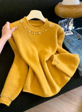 法式温柔风钉珠花朵软糯毛衣女2025秋冬甜美设计感减龄针织53285