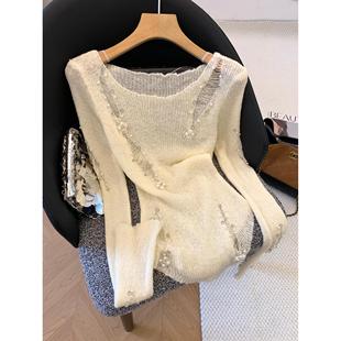 镂空针织衫 显瘦50191 毛衣女士气质上衣设计感小众高级感修身
