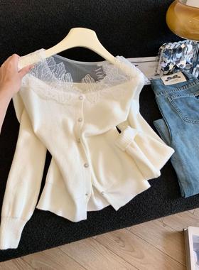 V领针织开衫女秋季薄款长袖雪纺拼接显瘦修身韩系穿搭上衣52902