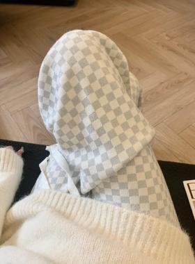 格子裤女秋冬季高腰复古直筒拖地垂感棋盘格慵懒阔腿裤53248