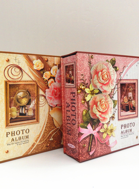 相册本优雅花面复古相册七寸7寸过塑100张插页式插盒5R影集小本装