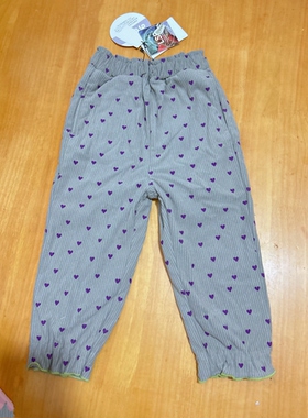日D*女童灯芯绒条绒裤子爱心花边裤子秋冬款95130