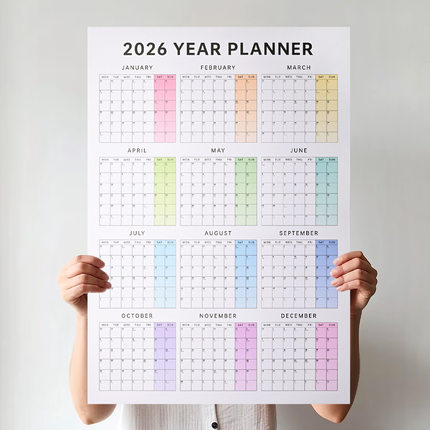 新款2026-2027日历全年一张纸日程自律打卡计划表ins挂贴墙感日历