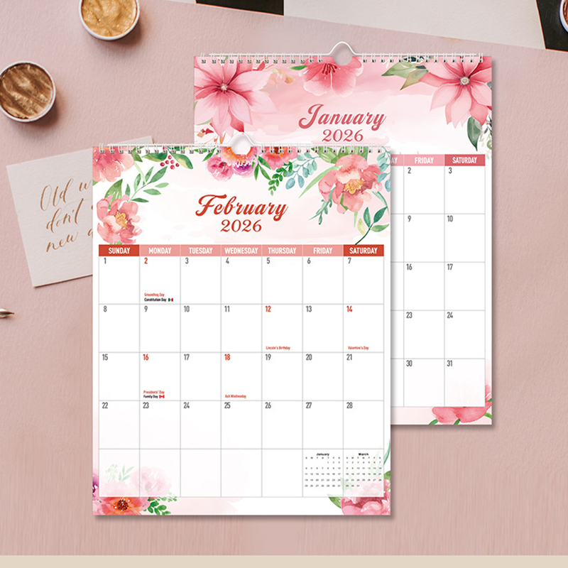 2026-27年英文挂历办公室墙面装饰18个月日历YO线圈挂历欧美挂历