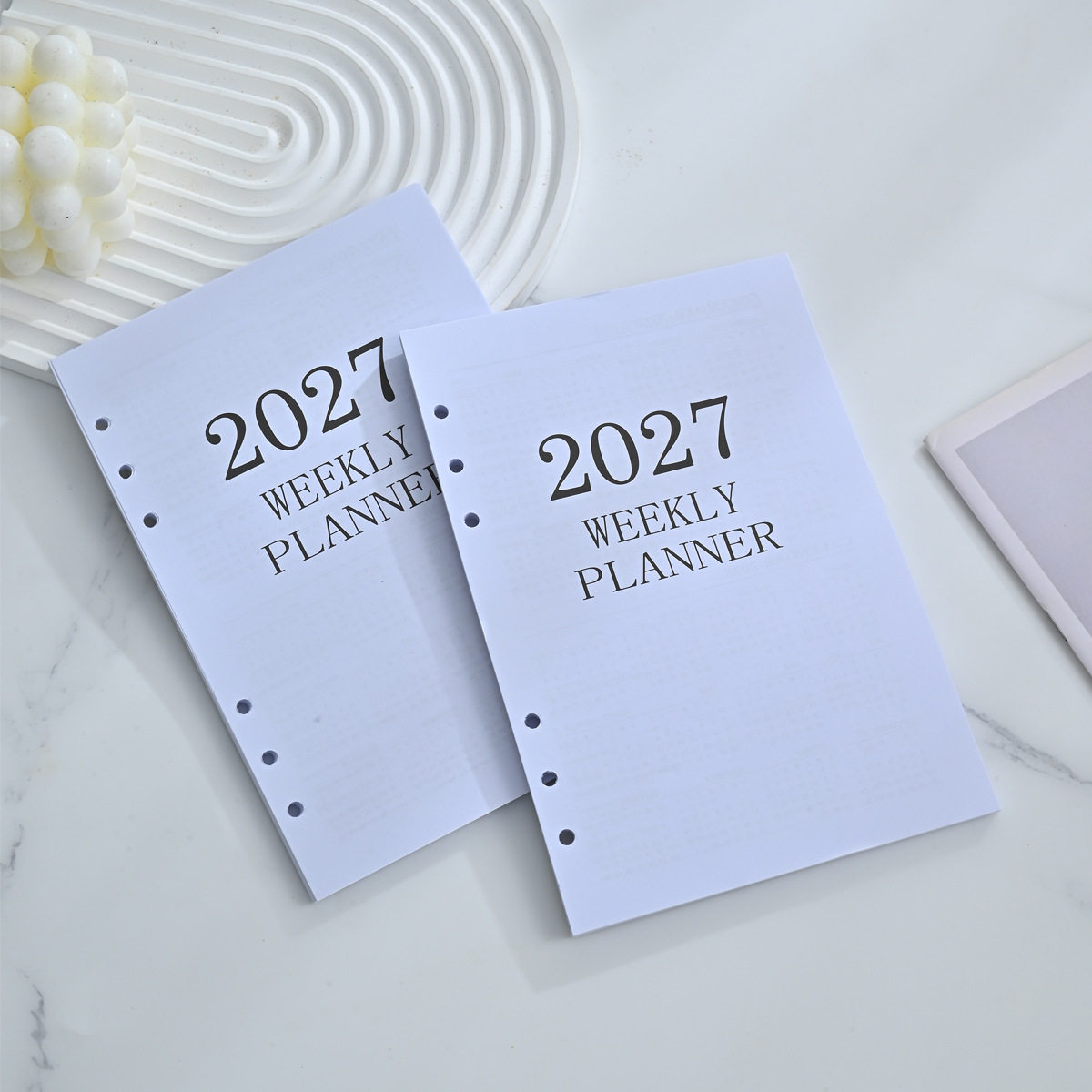 2027跨境a5活页替芯6孔周计划内芯64张英文周历本日历内页替换芯图片