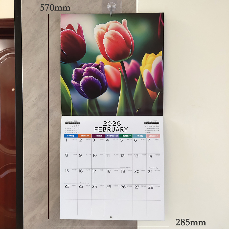 2026年英文挂历大格子记事跨境月历梵高日历本墙历大空间年历本