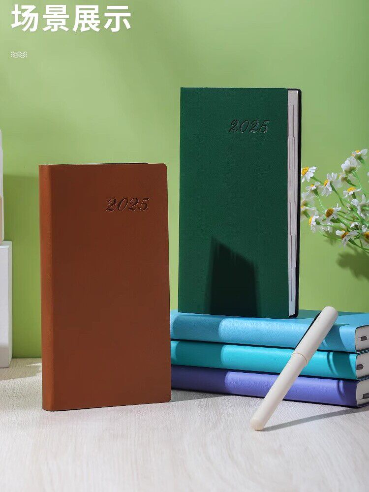 절묘한 부드러운 가죽 2025 효율성 매뉴얼 A6|48K 플래너 일정표 하루에 한 페이지 작은 메모장