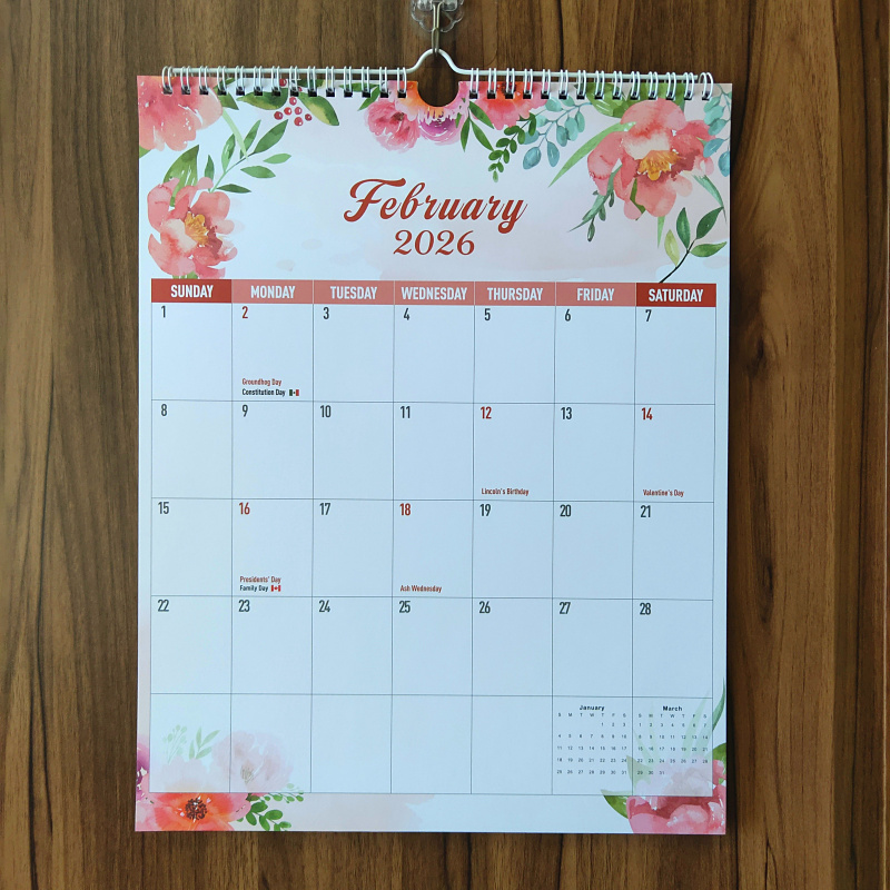 2026-27年英文挂历办公室墙面装饰18个月日历YO线圈挂历欧美挂历