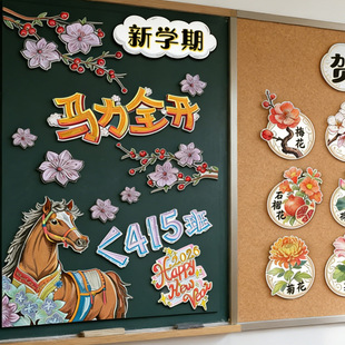 中小学马年黑板报装饰 新年环创素材 班级文化墙布置骏马元素贴纸