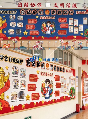 宪法护航青春同行黑板报 中小学 法治教育宣传展板教室毛毡板装饰