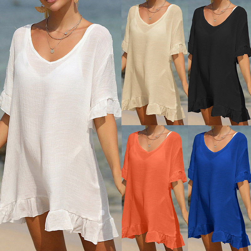 外贸欧美新款防晒衣棉沙滩外套宽松度假泳衣外搭比基尼罩衫女罩裙